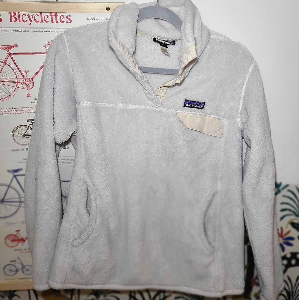 MEDIUM Patagonia Polartec Womens Fleece Sweater Off White  Snap T Pullove…